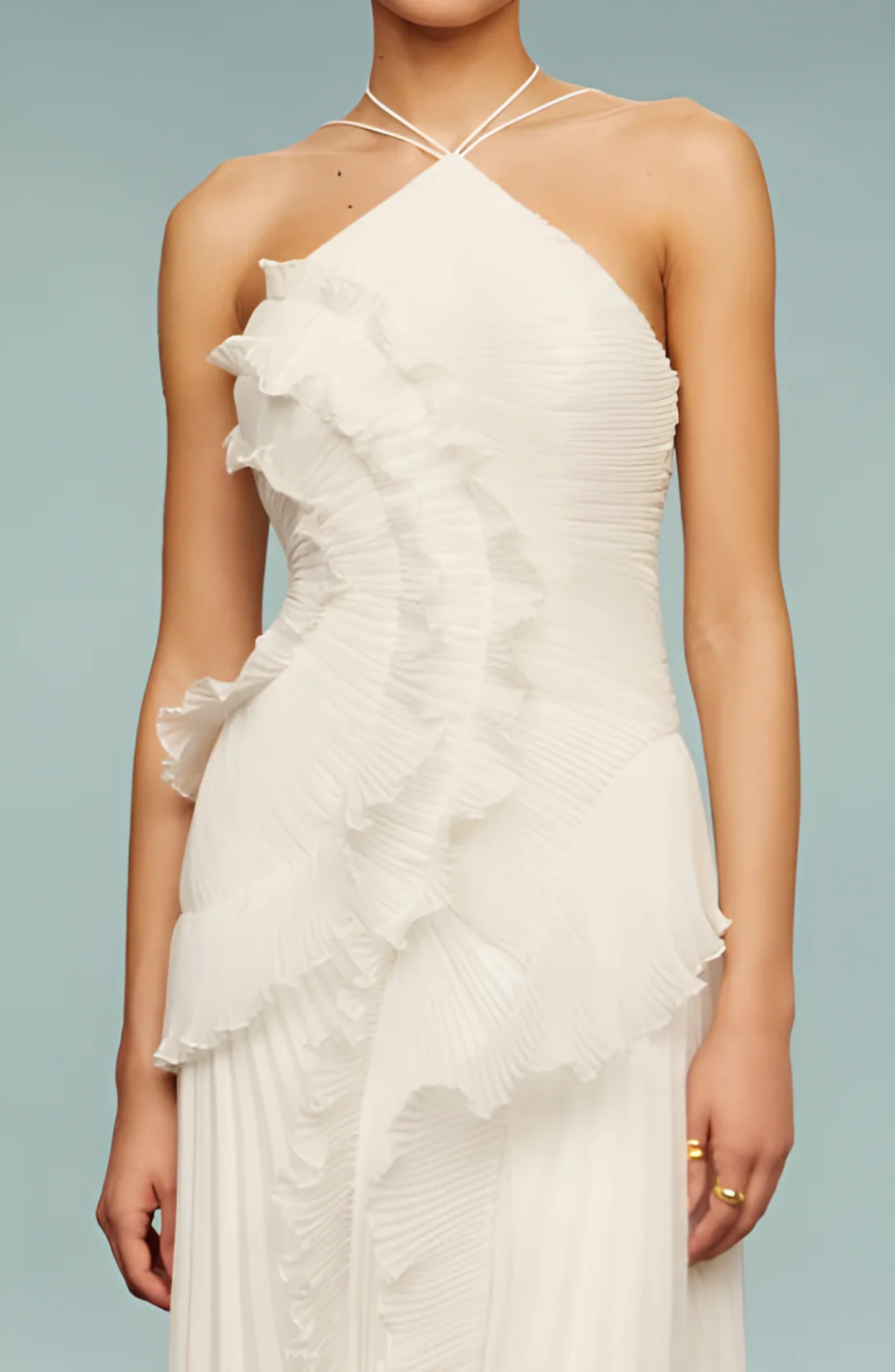 Aveline | Pleated Frill Halter Neck Maxi Dress