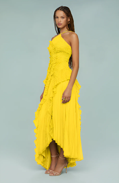 Aveline | Pleated Frill Halter Neck Maxi Dress