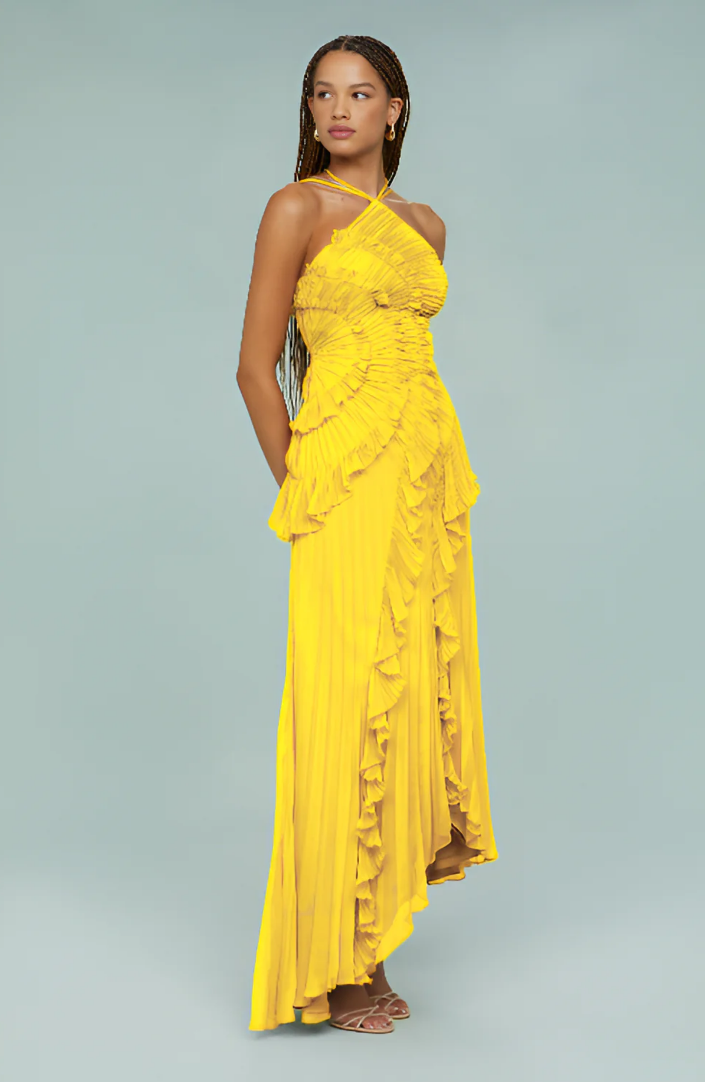 Aveline | Pleated Frill Halter Neck Maxi Dress