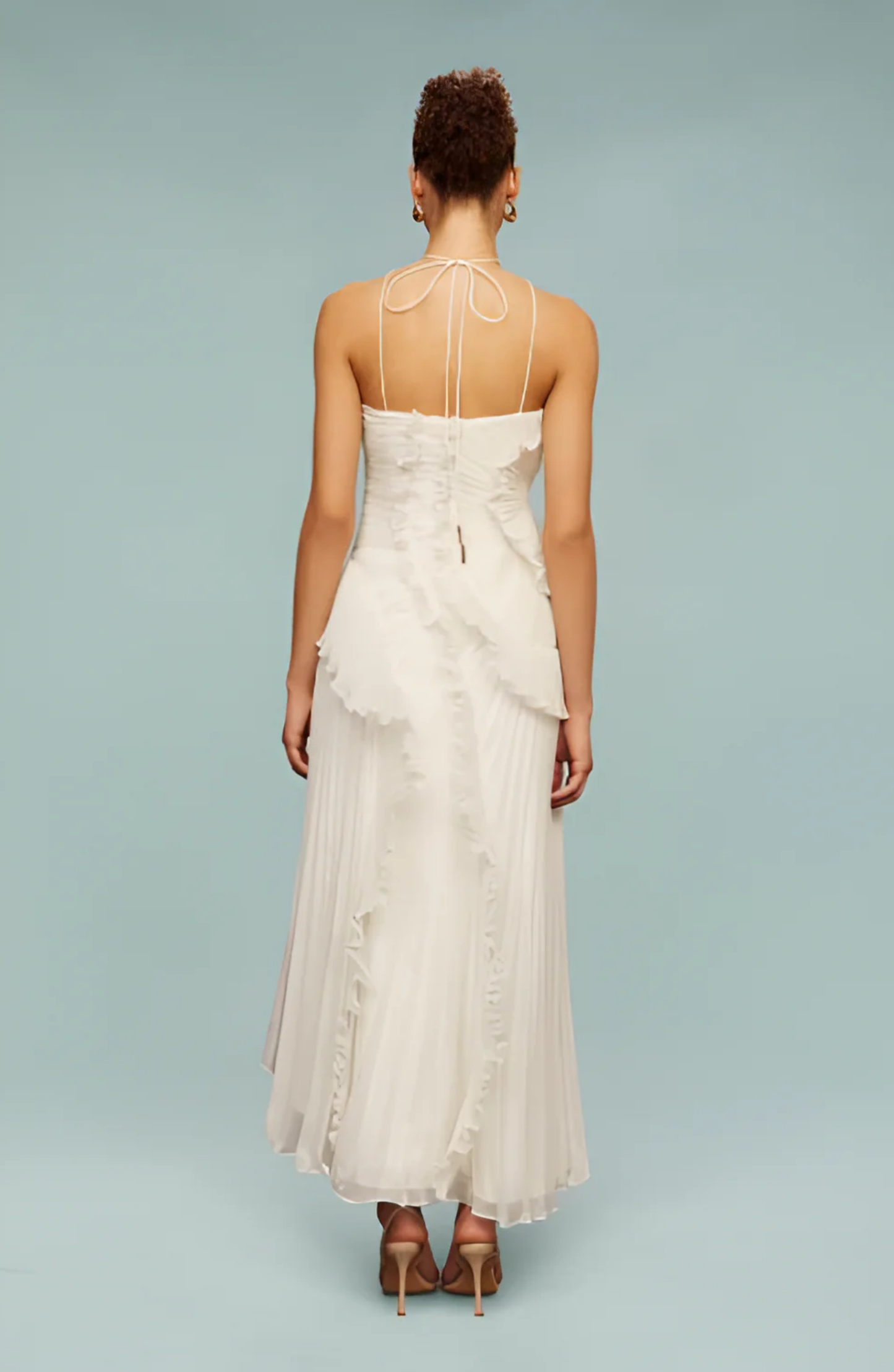 Aveline | Pleated Frill Halter Neck Maxi Dress