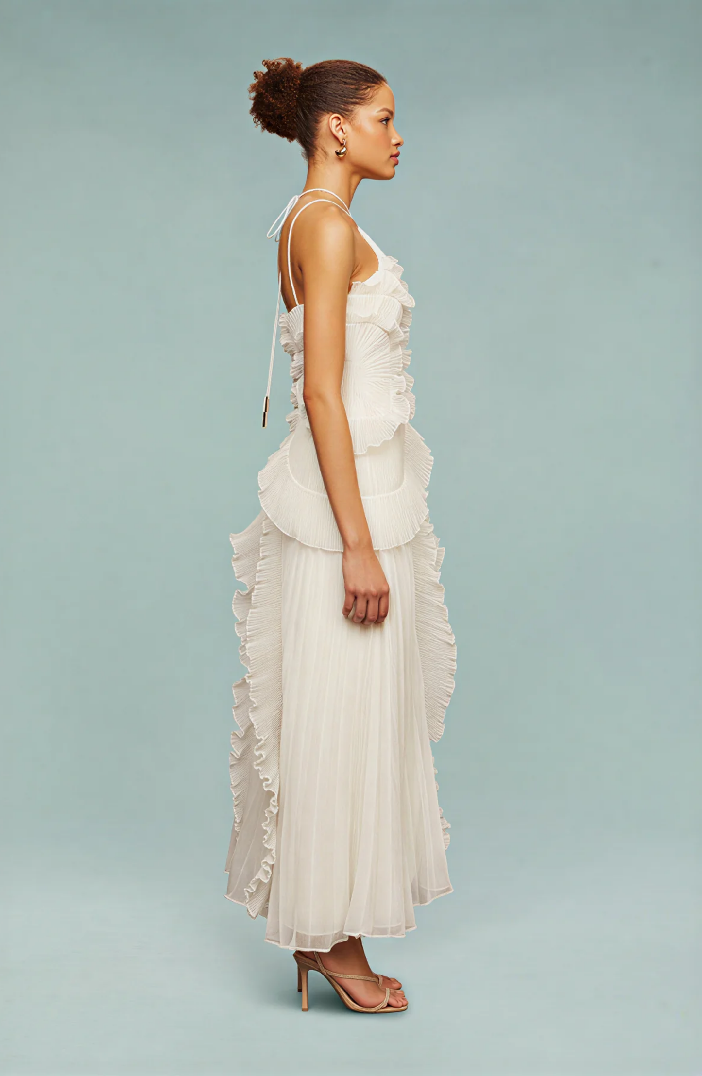 Aveline | Pleated Frill Halter Neck Maxi Dress