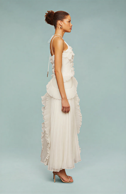 Aveline | Pleated Frill Halter Neck Maxi Dress