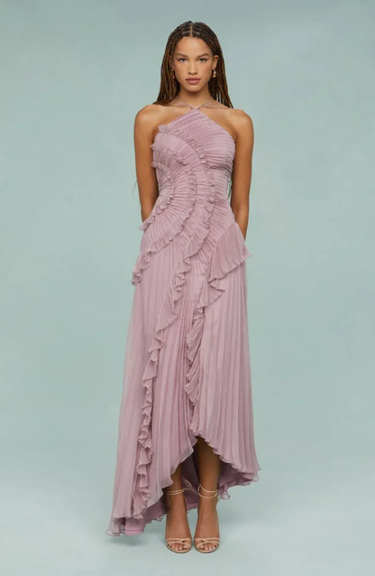 Aveline | Pleated Frill Halter Neck Maxi Dress