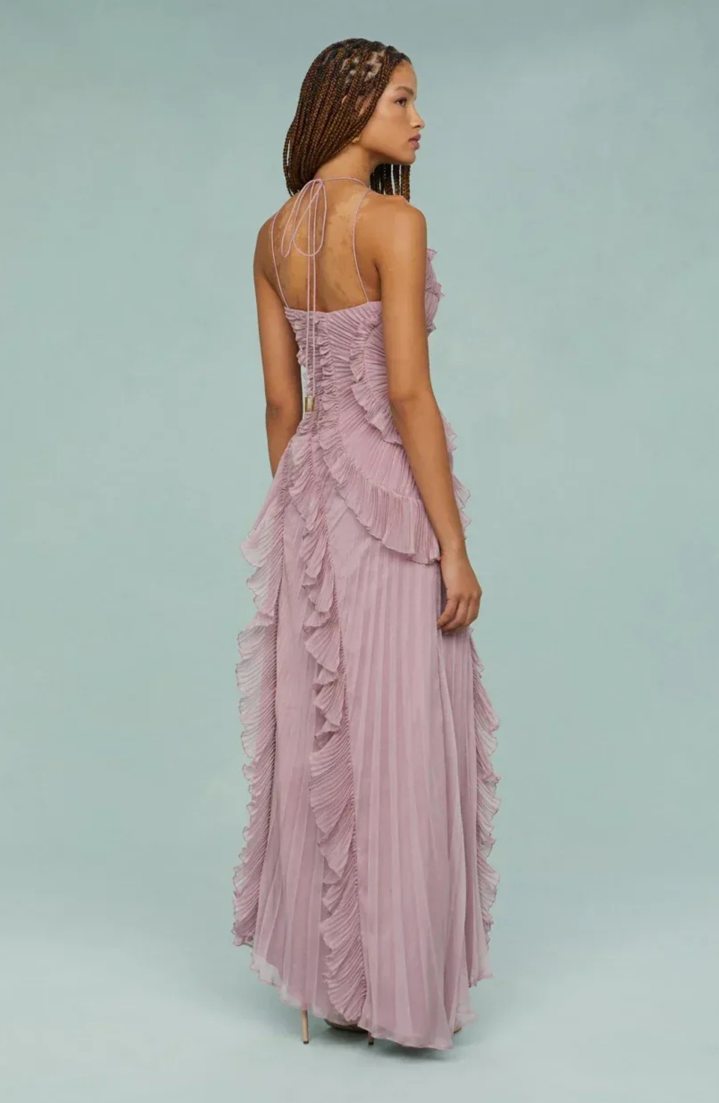 Aveline | Pleated Frill Halter Neck Maxi Dress